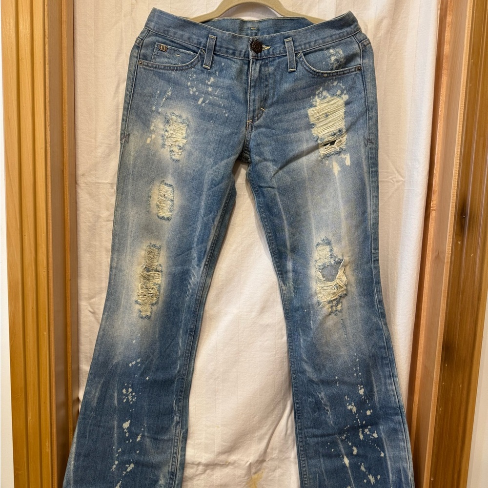 Armani Exchange Flare Wide Leg Ripped Jeans